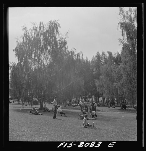 Untitled photo, possibly related to: Butte, Montana. Part of Columbia Gardens, an outdoor amusement resort. In 1898, W.A. Clark spent a million dollars to change a barren spot to a park. Every Thursday during the summer, city buses transport children to the park free of charge