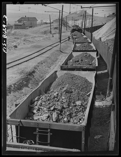 Butte, Montana. Anaconda Copper Mining Company. Train of copper ore cars leaving the mines in Butte for the smelter at Anaconda