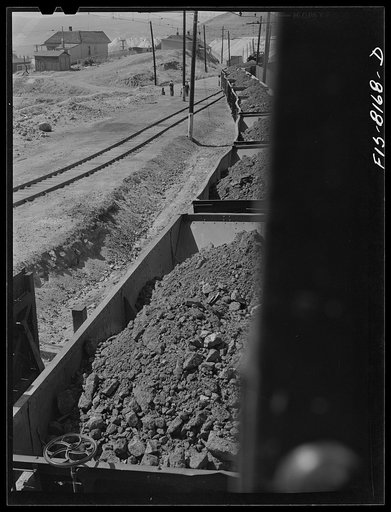 Untitled photo, possibly related to: Butte, Montana. Anaconda Copper Mining Company. Trainload of copper ore