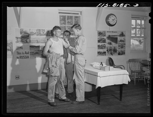 Fort Belvoir, Virginia. George Camblair getting his injections at the reception center