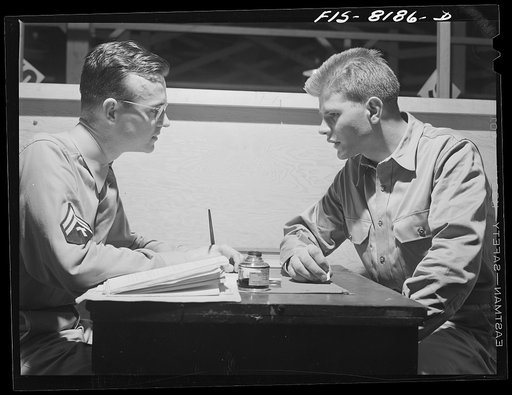 Fort Belvoir, Virginia. Interviewing George Camblair concerning his special skills and qualifications