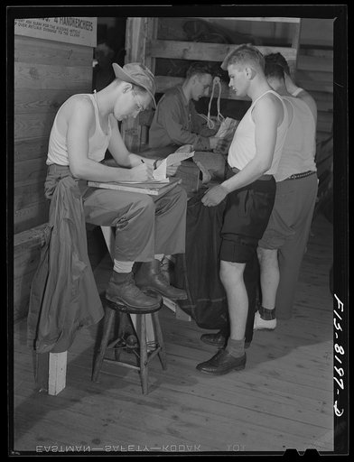 Fort Belvoir, Virginia. All of George Camblair's sizes are recorded at the clothing warehouse