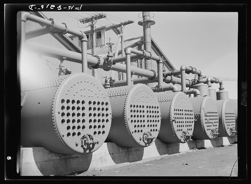 Butte, Montana. Anaconda Copper Mining Company. Air compressor tanks at mountain con copper mine