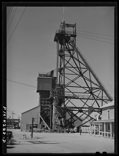 Butte, Montana. Anaconda Copper Mining Company. Head frame of the mountain con copper mine
