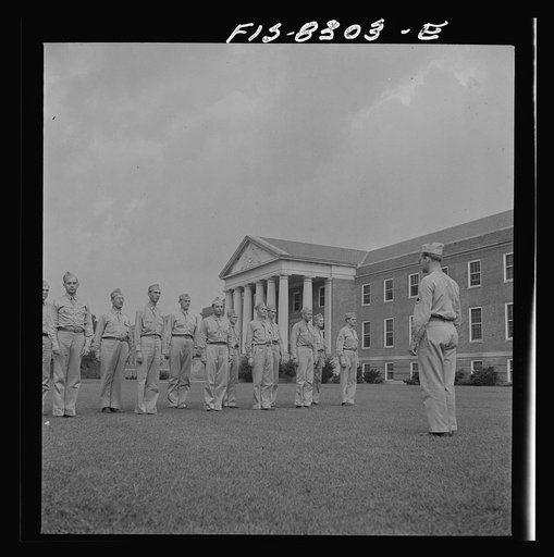 Fort Belvoir, Virginia. Sergeant George Camblair learning to use the bayonet