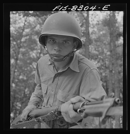 Fort Belvoir, Virginia. Sergeant George Camblair learning to use the bayonet