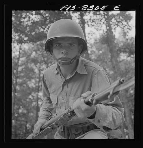 Untitled photo, possibly related to: Fort Belvoir, Virginia. Sergeant George Camblair learning to use the bayonet