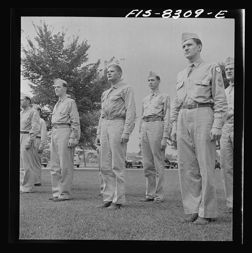 Untitled photo, possibly related to: Fort Belvoir, Virginia. Sergeant George Camblair learning to use the bayonet