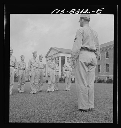 Untitled photo, possibly related to: Fort Belvoir, Virginia. Sergeant George Camblair learning to use the bayonet
