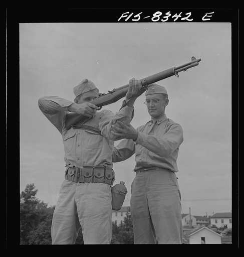 Fort Belvoir, Virginia. Sergeant George Camblair getting instruction on the rifle range