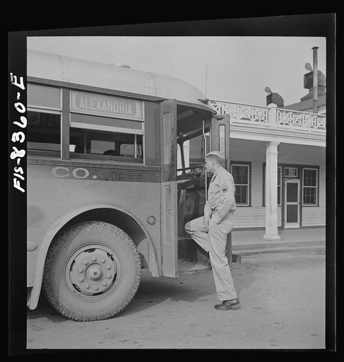 Untitled photo, possibly related to: Fort Belvoir, Virginia. Sergeant George Camblair taking the bus on short visit home for the weekend