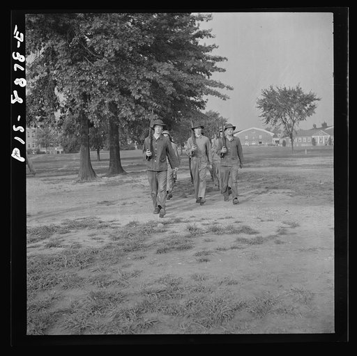 Fort Belvoir, Virginia. Sergeant George Camblair drilling with the rest of his buddies