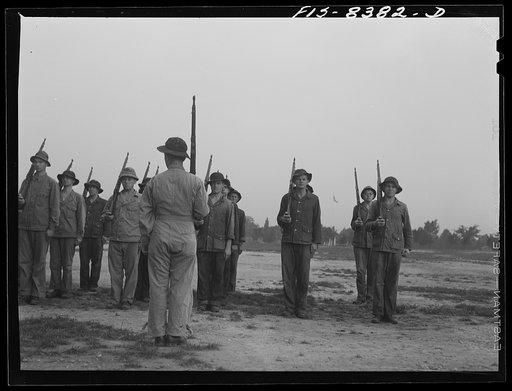 Fort Belvoir, Virginia. Sergeant George Camblair learning the manual of arms