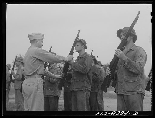 Fort Belvoir, Virginia. Sergeant George Camblair learning the manual of arms