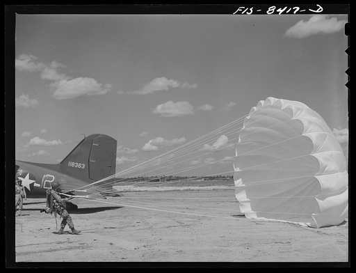 Untitled photo, possibly related to: Fort Bragg, North Carolina. Parachutist in a military demonstration