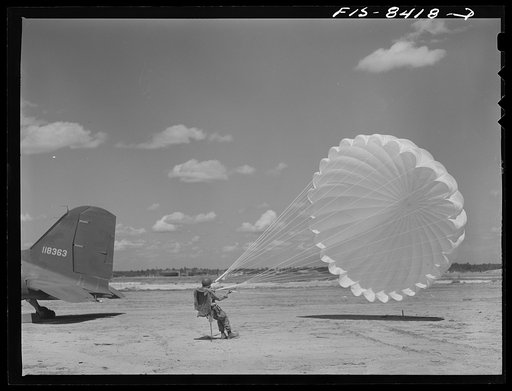 Fort Bragg, North Carolina. Parachutist in a military demonstration