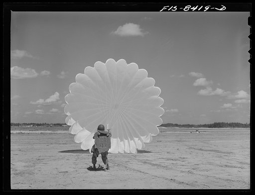 Fort Bragg, North Carolina. Parachutist in a military demonstration