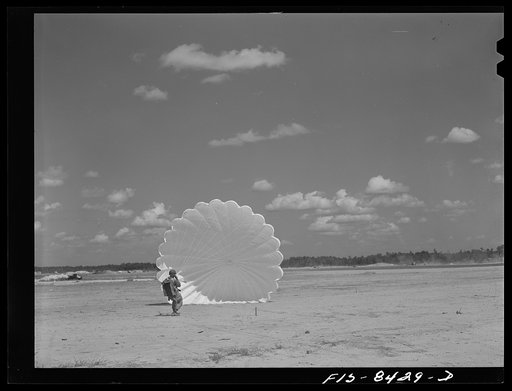 Untitled photo, possibly related to: Fort Bragg, North Carolina. Parachutist in a military demonstration