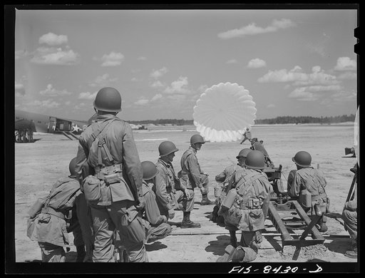 Untitled photo, possibly related to: Fort Bragg, North Carolina. Parachutists in a military demonstration