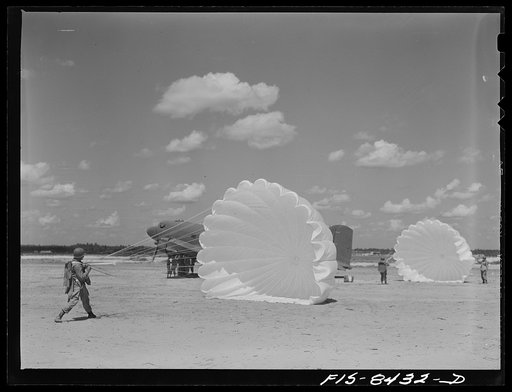 Fort Bragg, North Carolina. Parachutists in a military demonstration