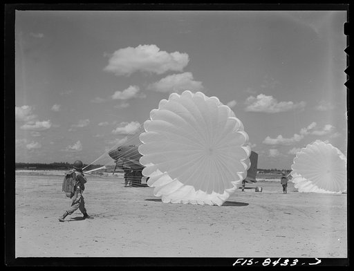Untitled photo, possibly related to: Fort Bragg, North Carolina. Parachutists in a military demonstration