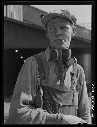 Untitled photo, possibly related to: Anaconda smelter, Montana. Anaconda Copper Mining Company. Worker in the roasting furnace division
