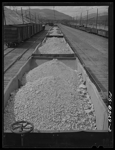 Anaconda smelter, Montana. Anaconda Copper Mining Company. Trainload of manganese ore which will be smelted