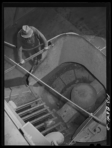 Anaconda smelter, Montana. Anaconda Copper Mining Company. Hopper of gyratory crusher; this crusher reduces the ore to a maximum size of four inches