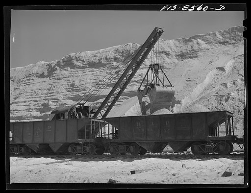 Anaconda smelter, Montana. Anaconda Copper Mining Company. Improvements in concentration and smelting processes enable the Anaconda Copper Mining Company to profitably refine their tailings from operations conducted some twenty years ago. Standard cars are loaded with tailings and shipped to the sme