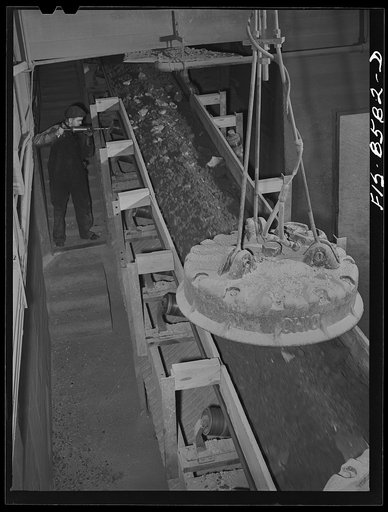 Anaconda smelter, Montana. Anaconda Copper Mining Company. Electromagnet removes metallic particles from ore