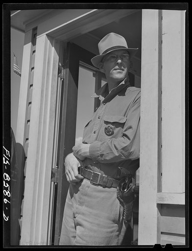Anaconda smelter, Montana. Anaconda Copper Mining Company. Guard at the lower gate