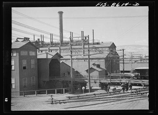 Anaconda smelter, Montana. Anaconda Copper Mining Company. Some of the reverberatory furnace buildings