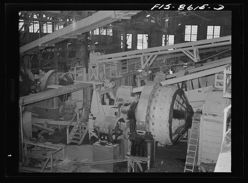 Untitled photo, possibly related to: Anaconda smelter, Montana. Anaconda Copper Mining Company. Batteries of Hardinge ballmills reduce ore to the fineness of flour