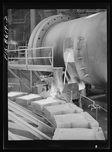 Anaconda smelter, Montana. Anaconda Copper Mining Company. Casting copper anodes