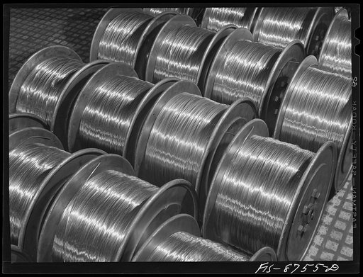 Great Falls, Montana. Anaconda Wire and Cable Company. Spools of copper wire