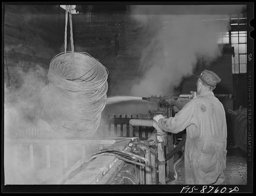 Great Falls, Montana. Anaconda Wire and Cable Company. Washing annealed copper wire before it is sent to storage