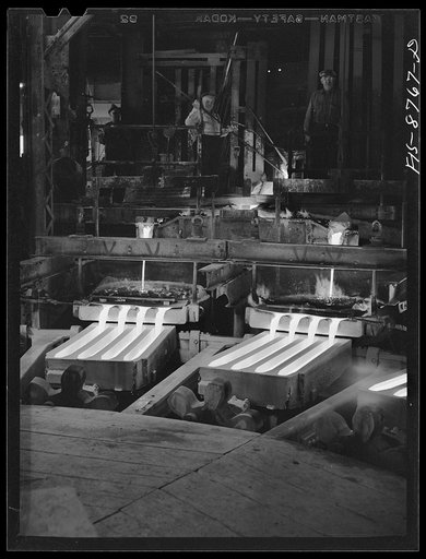 Untitled photo, possibly related to: Great Falls, Montana. Anaconda Wire and Cable Company. Pouring copper wire bars