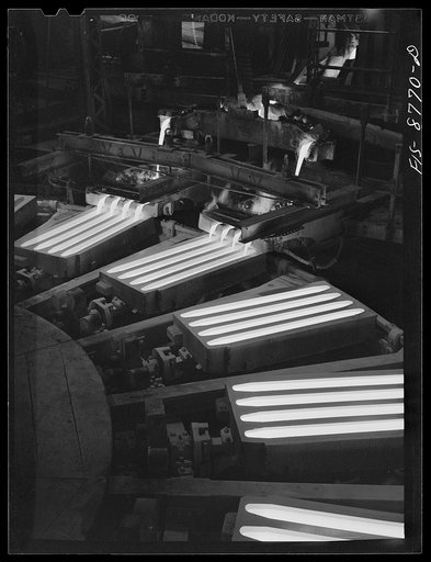 Untitled photo, possibly related to: Great Falls, Montana. Anaconda Wire and Cable Company. Pouring copper wire bars