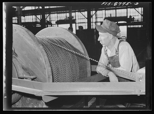 Great Falls, Montana. Anaconda Wire and Cable Company. Spiral twisted copper core for manufacture of hollow conductor cable