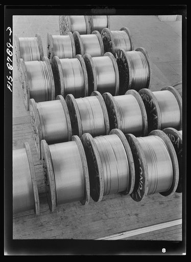 Great Falls, Montana. Anaconda Wire and Cable Company. Reels of hollow conductor cable