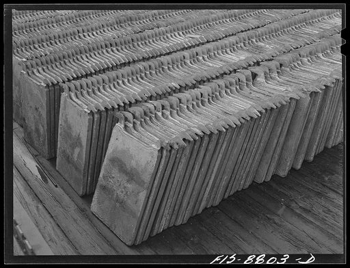 Untitled photo, possibly related to: Great Falls, Montana. Anaconda Wire and Cable Company. Rows of copper anodes as they received from the smelter at Anaconda