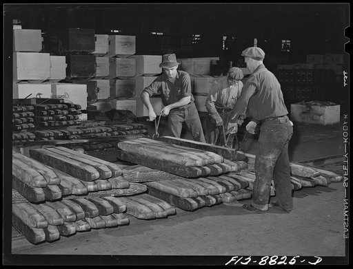 Great Falls, Montana. Furnace refinery of Anaconda Copper Mining Company. Inspecting and stacking wire bars for loading onto cars