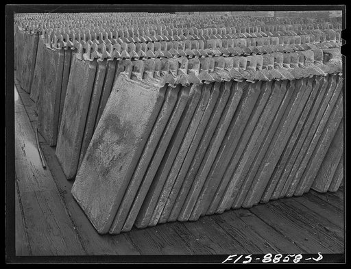 Great Falls, Montana. Pile of copper anodes from Anaconda, Montana