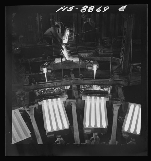 Untitled photo, possibly related to: Great Falls, Montana. Anaconda Wire and Cable Company. Pouring copper wire bars