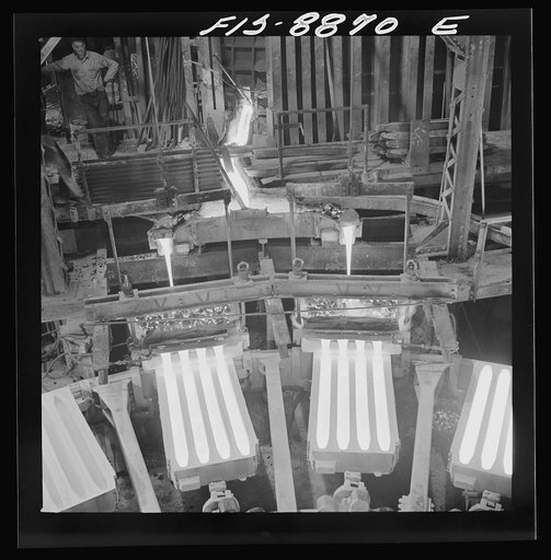 Untitled photo, possibly related to: Great Falls, Montana. Anaconda Wire and Cable Company. Pouring copper wire bars