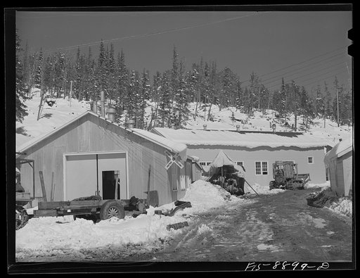 Ben Bow chromite mine, Stillwater County, Montana. Machine shop and garage