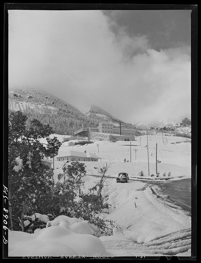 Ben Bow chromite mill, Stillwater County, Montana. The mill after the first snow of the season