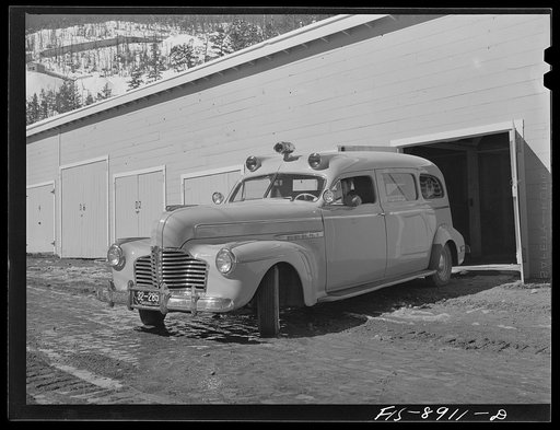 Ben Bow chromite mine, Stillwater County, Montana. Ambulance which is stationed at the mine
