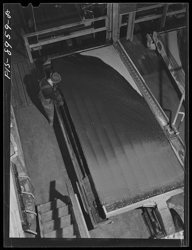 Ben Bow chromite mill, Stillwater County, Montana. One of the tables used in concentrating chrome ore by vibration