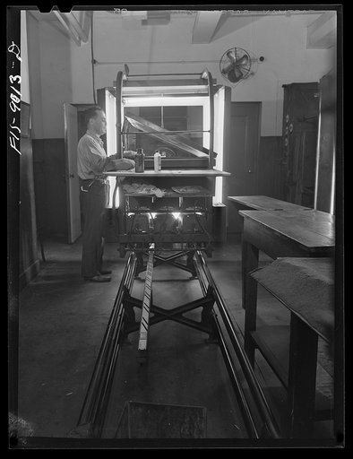 New York, New York. Photo engraving department of the New York Times newspaper. This camera photographs a photographic print through a screen and produces a strip negative